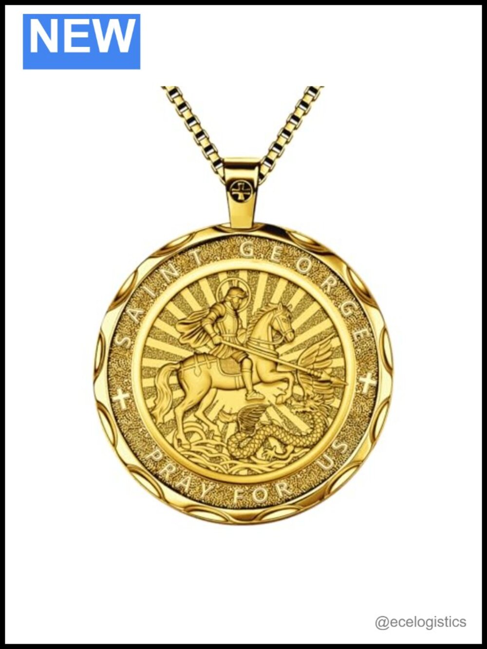 Saint George Dragon Slayer Catholic Medal Pendant Necklace 22+3" Chain
